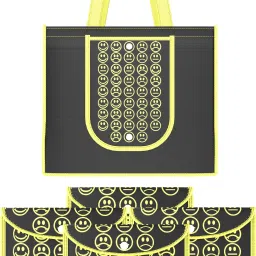 Pack of 5 Smile Print Foldable Grocery/Shopping Bags For Women | Black & Yellow-image-39