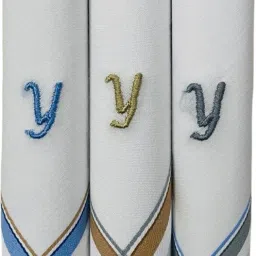 PASSION FROM OMTEX Men's Initial Y Alphabet Monogram ["White With Embroidary & Colored Border"] Handkerchief-0