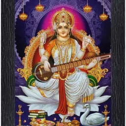 Maa Saraswati Goddess Framed Wall Painting Multi 1 Religious Frame-image-97
