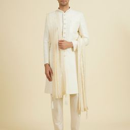 manyavar Art Silk Embroidered White Men Dupatta-picture-21
