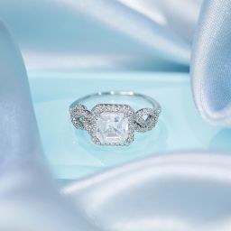 Princess Cut Cubic Zirconia Halo Ring Sterling Silver Rhodium Plated Ring-image-1