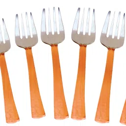 SHANAYA CREATIONS Handmade Pure Steel Copper Fork Hammered Designed Homeware Hotelware::Set of 6 Copper Dessert Fork Set Copper, Steel Dessert Fork Set-40