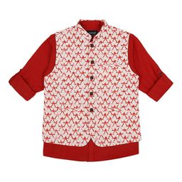CAVIO Boys Printed Pure Cotton Mandarin Collar Slim Fit Nehru Jacket With Shirt-image-87