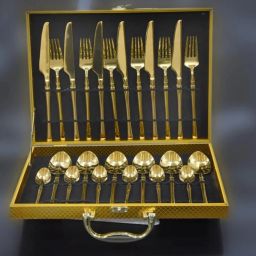 Luxury premium hotel restaurant kitchen Gold plated 304 grade stainless steel Stainless Steel Cutlery Set-15