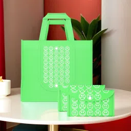 Pack of 3 Smile Print Foldable Grocery/Shopping Bags For Women | Green Pack of 3 Grocery Bags-image-24
