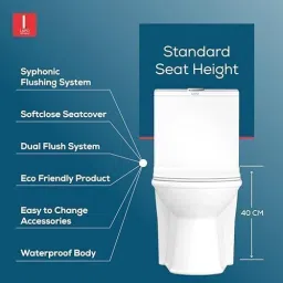 lapo Ceramic One Piece Western Toilet Commode with Soft Close Toilet Seat, Commode with Washdown Flush System, Floor Mounted European Commode Toilet-DV Western Commode image 2