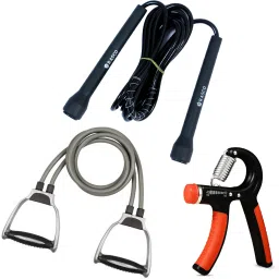 Combo of Hand Grip Strengthener with Resistance Band & Skipping Rope Fitness Accessory Kit Kit-18
