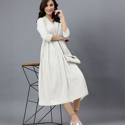 janasya Women A-line White Midi/Calf Length Dress-picture-11