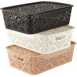 Plastic Unbreakable Turkish Baskets with Lid For Office, Bathroom, Stationary, Home Storage Basket-image-36