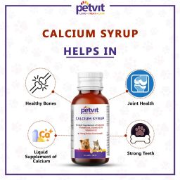 petvit Calcium Syrup with Calcium, Phosphorus, Vitamin D3 & B12 For Dog Stronger Bones, Teeth & Growth in Pet For All Age Group – 100ml Pet Health Supplements image 2