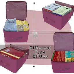 Ansarii Storage Bags for Clothes,Saree with Zip Closure & Handle (Magenta, Pack of 4) Polyester Laundry Bag image 5