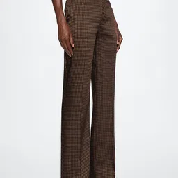 MANGO Women Brown Polka Dots Printed Sustainable Flared Satin Trousers-image-25