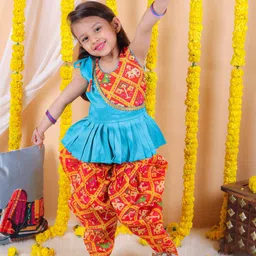 BownBee Girls Bandhani Printed A-Line Gotta Patti Kurti with Dhoti Pants-image-24