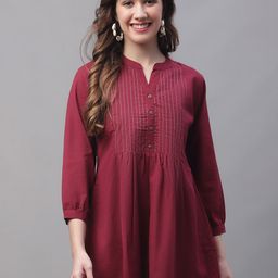 Pistaa Mandarin Collar Pure Cotton A-Line Kurti-picture-6