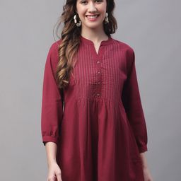 Pistaa Mandarin Collar Pure Cotton A-Line Kurti-image-43