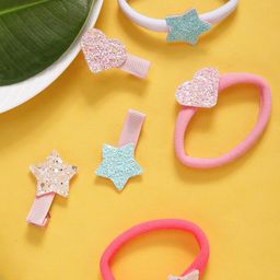 Yellow Chimes Girls Pink & Peach-Coloured Set of 6 Embellished Hair Accessory Set-53