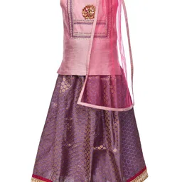 A Little Fable Girls Pink & Purple Embroidered Ready to Wear Lehenga Blouse & Net Dupatta-picture-35