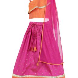 A Little Fable Girls Orange & Fuchsia Ready to Wear Lehenga & Blouse With Dupatta-image-104