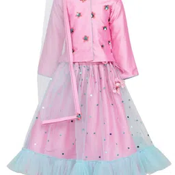 A Little Fable Girls Pink & Blue Embellished Sequinned Ready to Wear Lehenga & Blouse With Dupatta-image-69