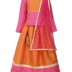 A Little Fable Girls Pink & Orange Embellished Ready to Wear Lehenga & Blouse With Dupatta-image-31