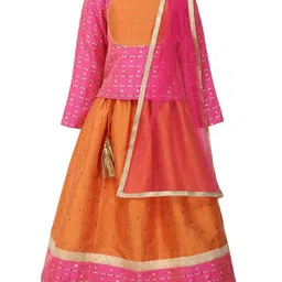A Little Fable Girls Orange & Fuchsia Ready to Wear Lehenga & Blouse With Dupatta-picture-53