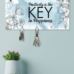 RANDOM Set of 2 Blue Positive Quotes Wall Hanging Key Holders with 5 Hooks-78