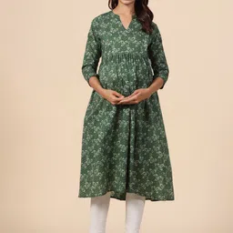 CRAFIQA Floral Printed Pure Cotton Maternity Anarkali Kurta-image-91