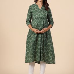 CRAFIQA Women Ethnic Motifs Printed Cotton Maternity A_Line Kurta-image-52