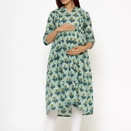 CRAFIQA Floral Printed Pure Cotton Maternity And Feeding Kurta-image-57