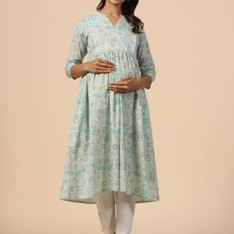 CRAFIQA Maternity Floral Printed Pure Cotton Anarkali Kurta-image-37