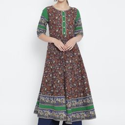 YASH GALLERY Women Coffee Brown & Green Floral Printed Anarkali Kurta-image-65