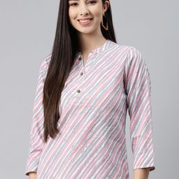 MALHAAR Pink & White Striped Kurti-image-14