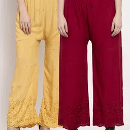 Miaz Lifestyle Women Pack of 2 Maroon & Beige Embroidered Ethnic Palazzos-58