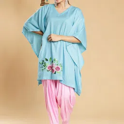 LetsDressUp Floral Printed V-Neck Flared Sleeves Kaftan Kurti-image-38