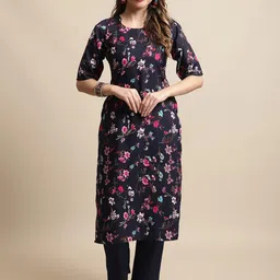7threads KALINI Floral Printed Crepe Straight Kurta image 1