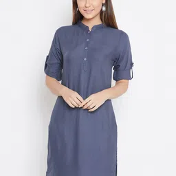 THE PAJAMA FACTORY Mandarin Collar Roll Up Sleeves Straight Kurti-picture-58