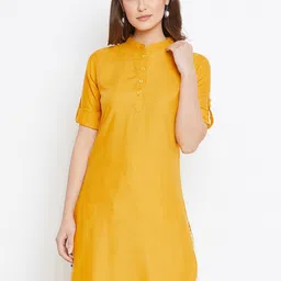 THE PAJAMA FACTORY Mandarin Collar Roll Up Sleeves Straight Kurti-picture-29