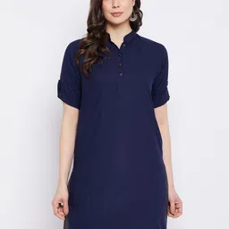 THE PAJAMA FACTORY Mandarin Collar Roll Up Sleeves Straight Kurti-picture-30