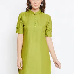 THE PAJAMA FACTORY Mandarin Collar Roll Up Sleeves Straight Kurti-53