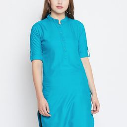 THE PAJAMA FACTORY Mandarin Collar Roll Up Sleeves Straight Kurti-picture-47