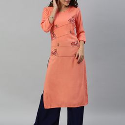 KALINI Floral Embroidered Round Neck Regular Kurta-picture-41