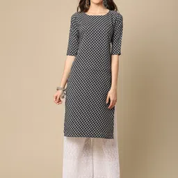 KALINI Women Black & White Floral Printed Crepe Kurta-image-20