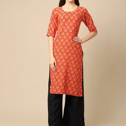 KALINI Women Orange & Yellow Ethnic Motifs Printed Crepe Kurta-image-25