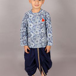 LIL DRAMA Boys Ethnic Motifs Printed Regular Pure Cotton Kurti With Dhoti Pants-50
