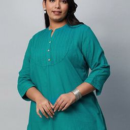 Big Hello - The Plus Life   Mandarin Collar Pure Cotton Kurti-image-48