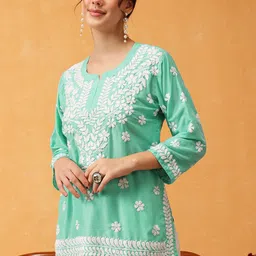 ADA Floral Embroidered Thread Work Thread Work Kurti-image-58