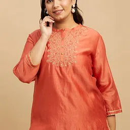Big Hello - The Plus Life Tribal Embroidered Mandarin Collar Thread Work Straight Kurti-picture-45