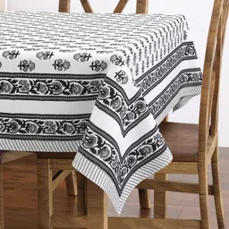 BLOCKS OF INDIA Grey Floral Cotton Rectangle 6-Seater Table Cover-29