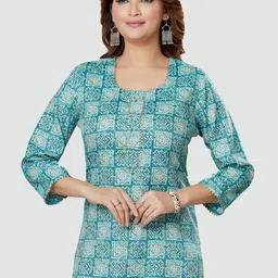 Saree Swarg Blue & White Ethnic Motifs Printed Kurti-picture-21