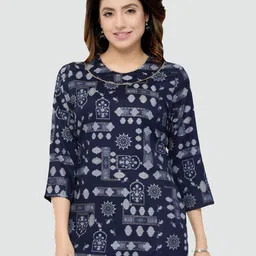 Saree Swarg Blue Ethnic Motifs Printed Kurti-image-36